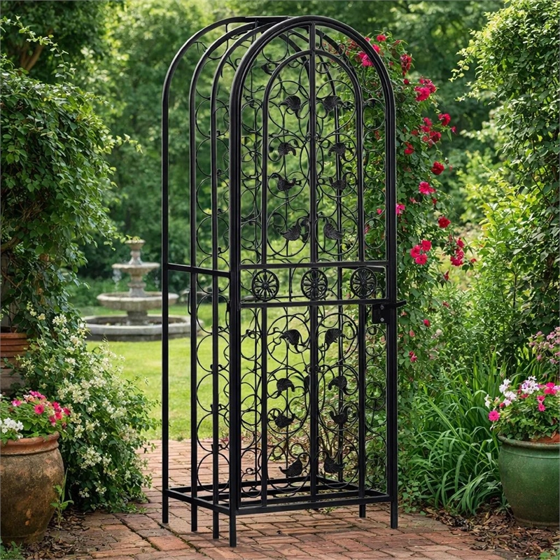 Homy Wine Rack Cabinet with Lock- Holds 35 Bottles- Black Wrought Iron