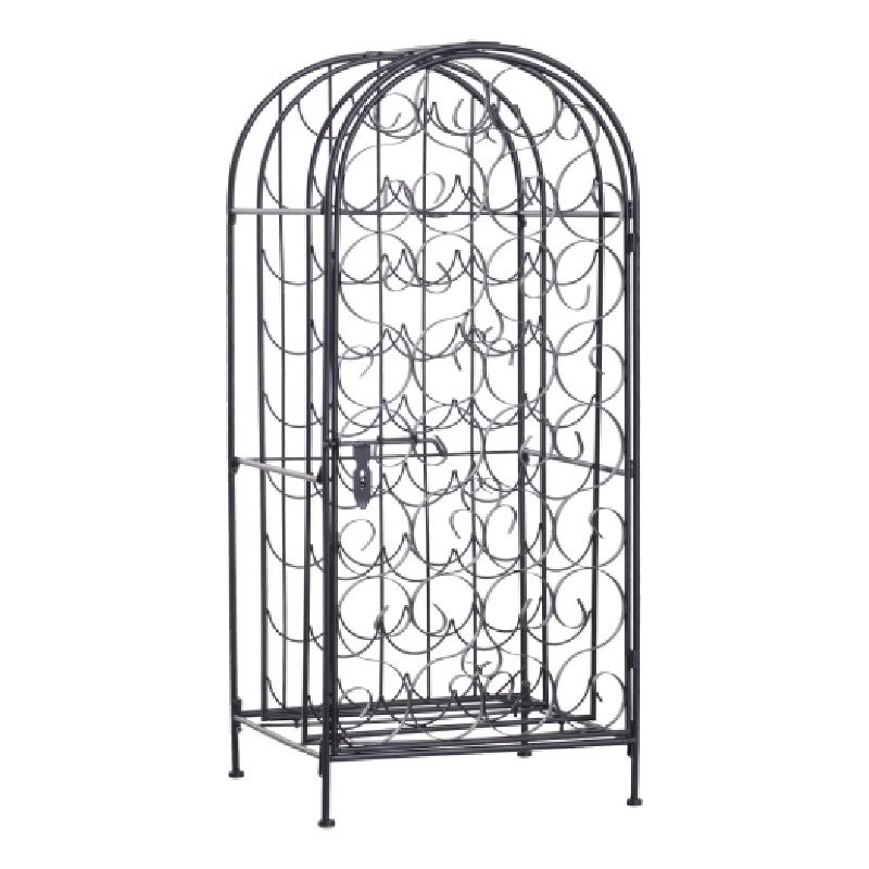 Homy Wine Rack Cabinet with Lock- Holds 35 Bottles- Black Wrought Iron