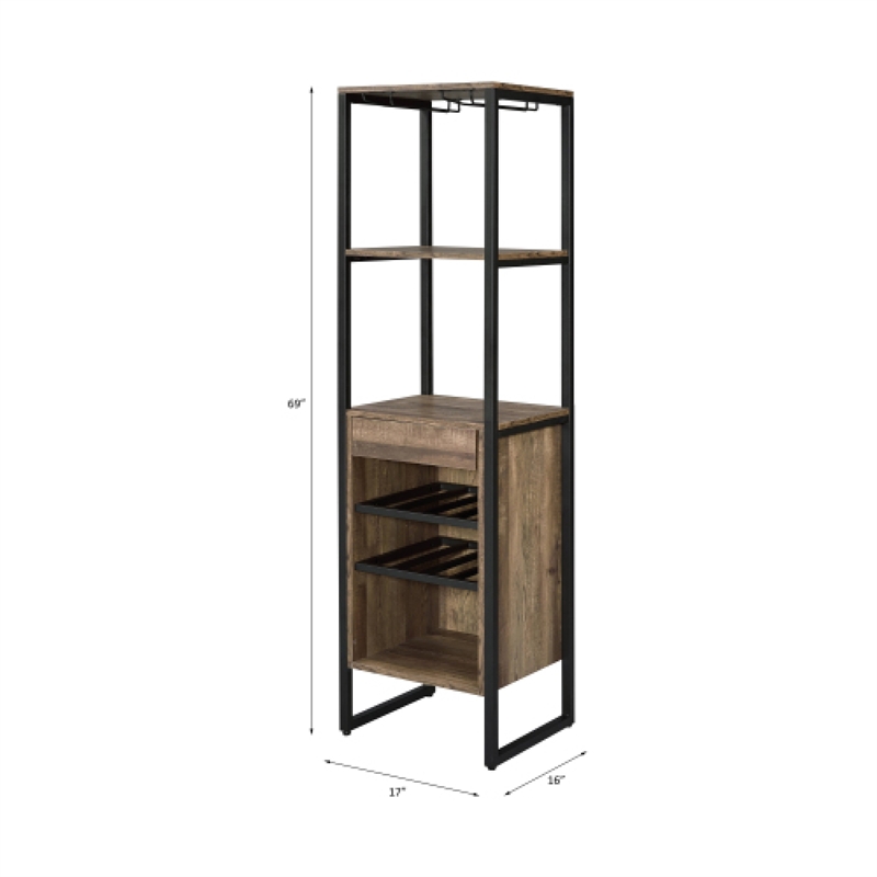 Nery Wine Rack with 1 Drawer and 3 Shelves- 69 Inch- Weathered Oak Brown