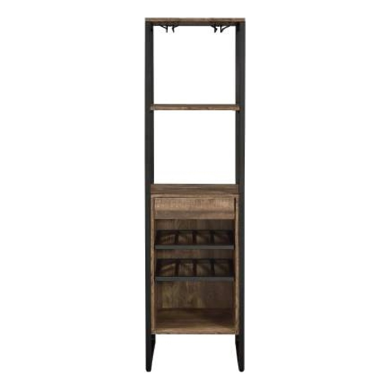 Nery Wine Rack with 1 Drawer and 3 Shelves- 69 Inch- Weathered Oak Brown
