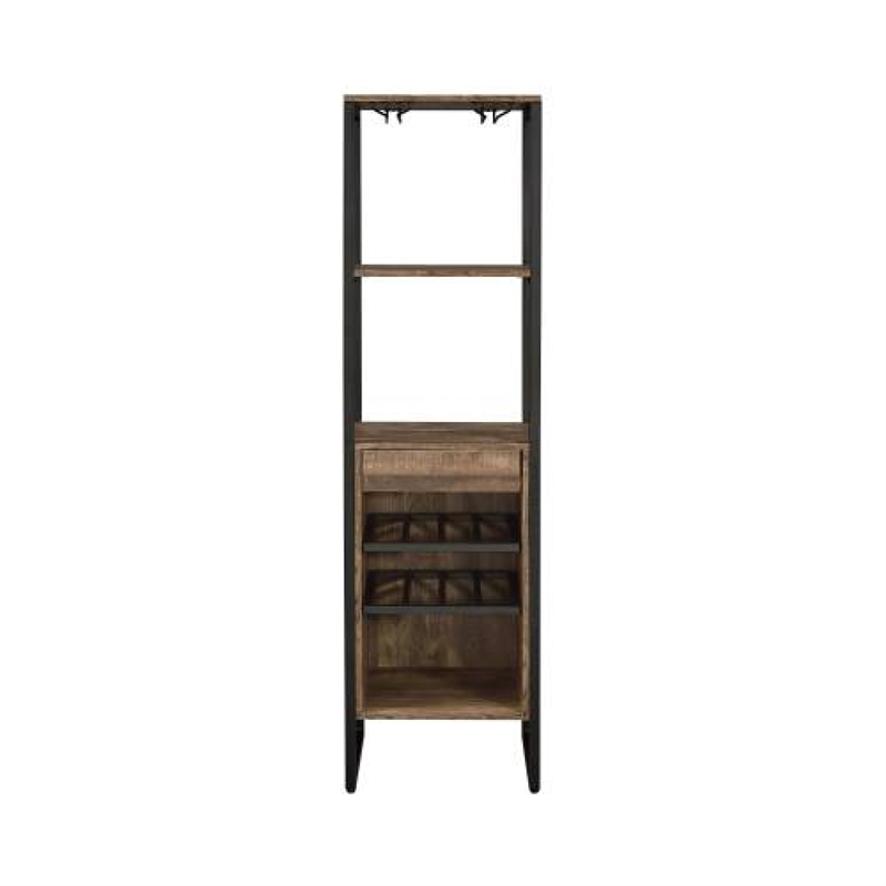 Nery Wine Rack with 1 Drawer- 3 Shelves- 70 Inch Tall- Weathered Oak Brown