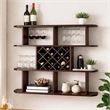 Wall Mounted Bar- 3 Tier Bottle Wine Rack- Glass Holder- Walnut Brown