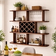 Wall Mounted Bar- 3 Tier Bottle Wine Rack- Glass Holder- Walnut Brown