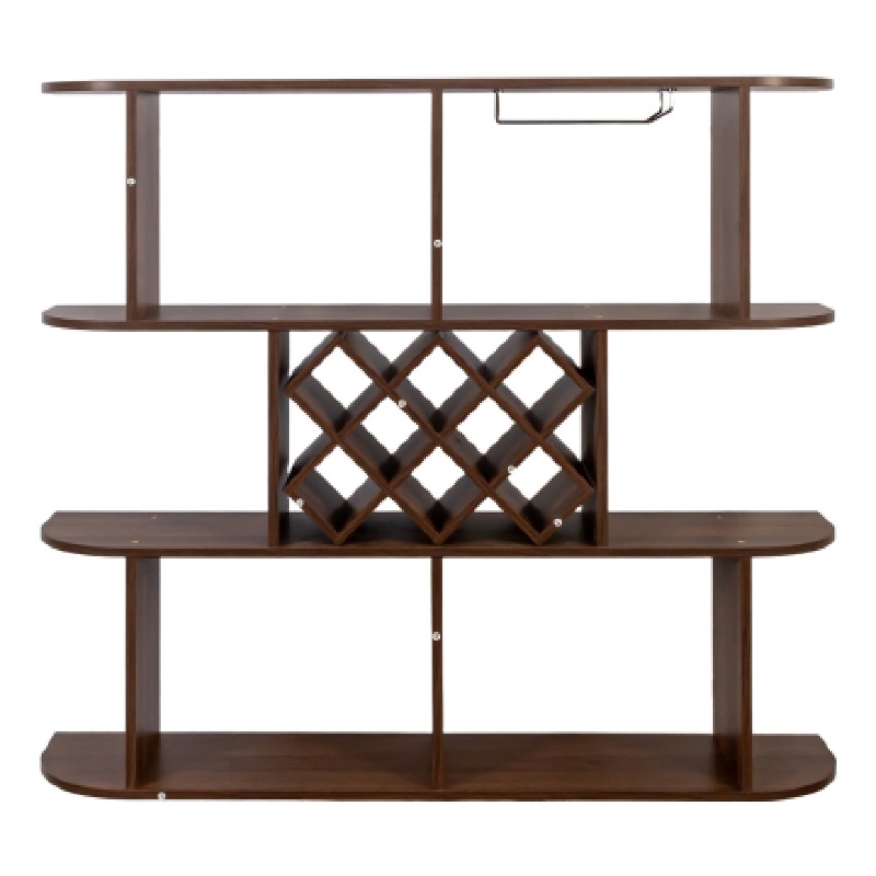 Wall Mounted Bar- 3 Tier Bottle Wine Rack- Glass Holder- Walnut Brown