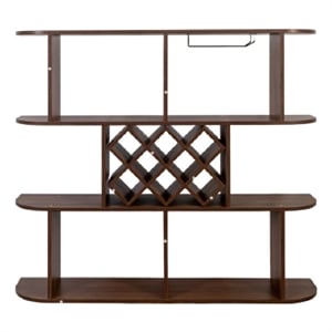 Wall Mounted Bar- 3 Tier Bottle Wine Rack- Glass Holder- Walnut Brown