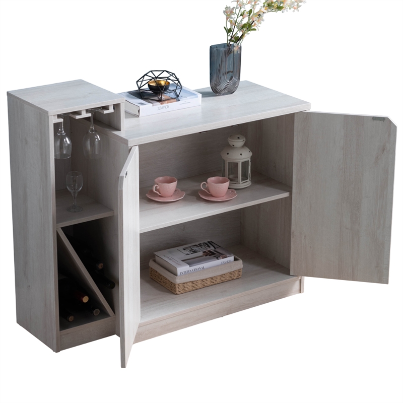 Wine Bottle Display Bar Cabinet- Holds 4 Bottles- Oak White Wood Finish
