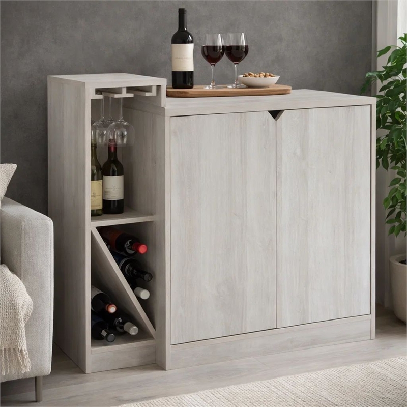 Wine Bottle Display Bar Cabinet- Holds 4 Bottles- Oak White Wood Finish