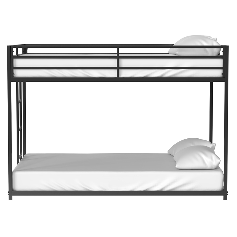 Ady Low Profile Full Over Full Bunk Bed with Ladder- Black Metal Frame