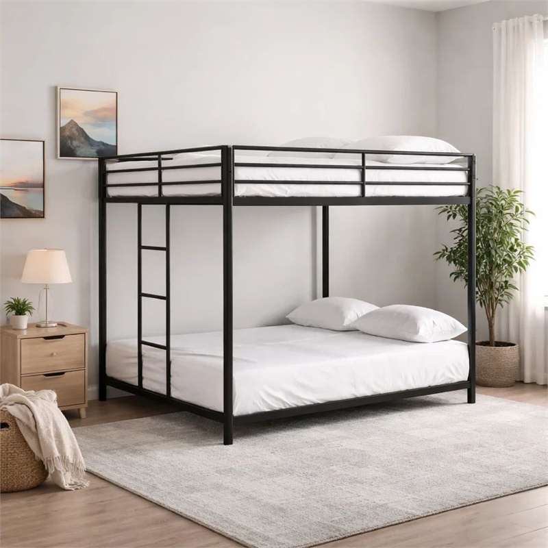 Ady Low Profile Full Over Full Bunk Bed with Ladder- Black Metal Frame