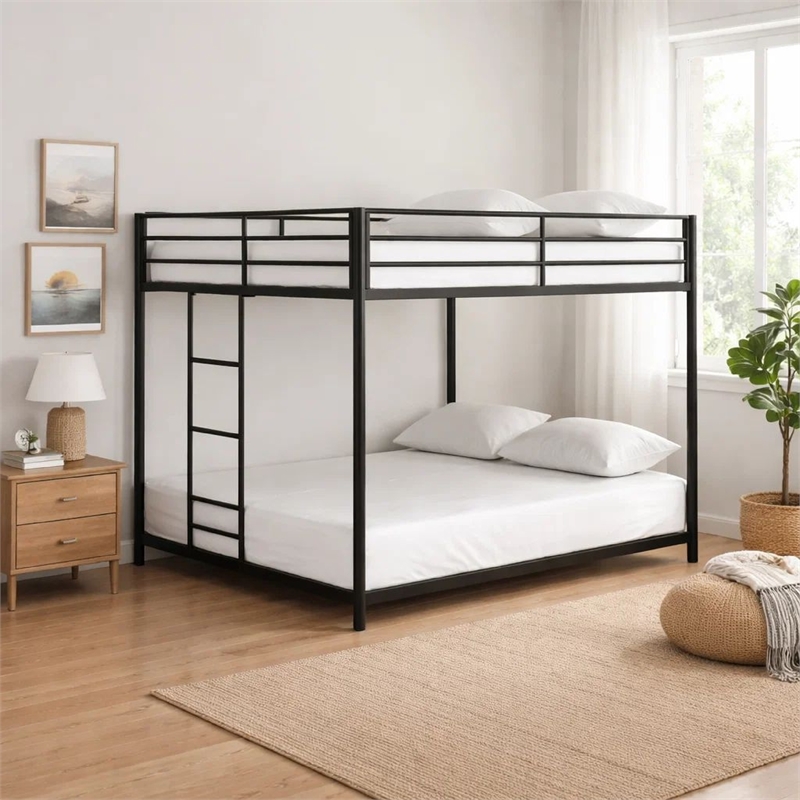 Ady Low Profile Full Over Full Bunk Bed with Ladder- Black Metal Frame