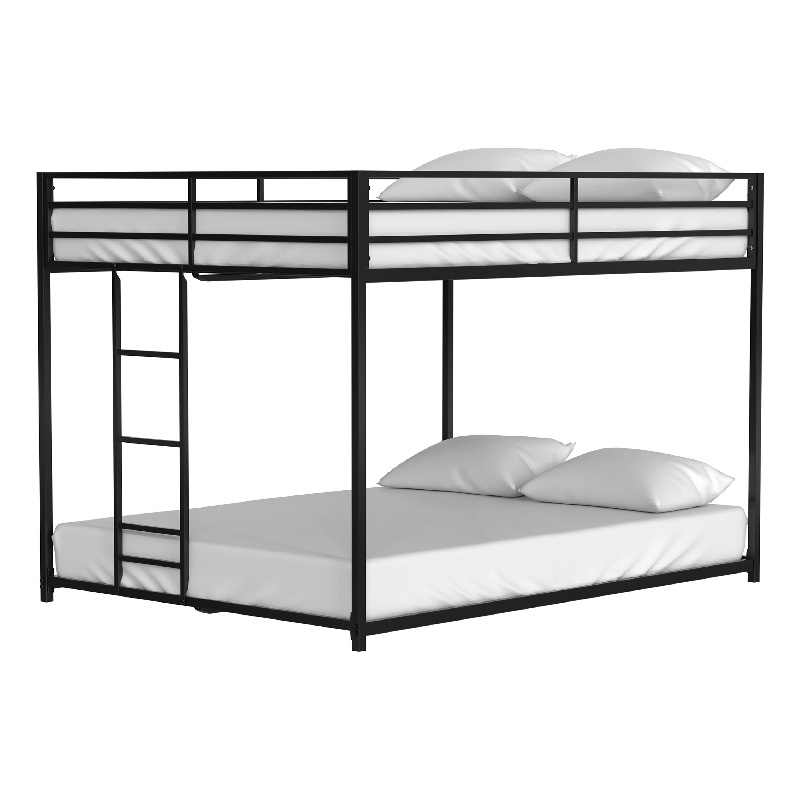 Ady Low Profile Full Over Full Bunk Bed with Ladder- Black Metal Frame