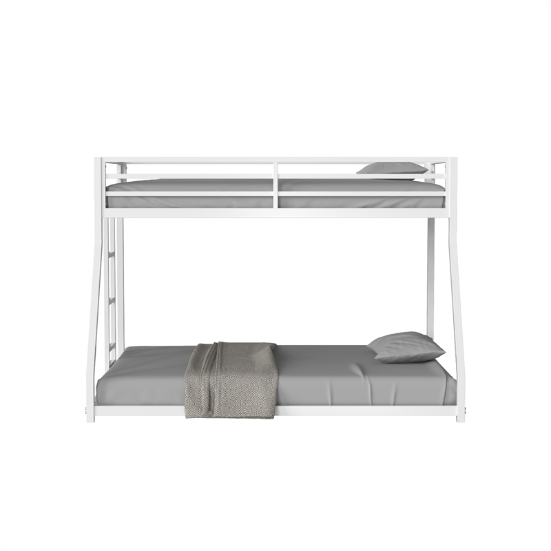 Ady Low Profile Twin Over Full Bunk Bed with Ladder- White Metal Frame