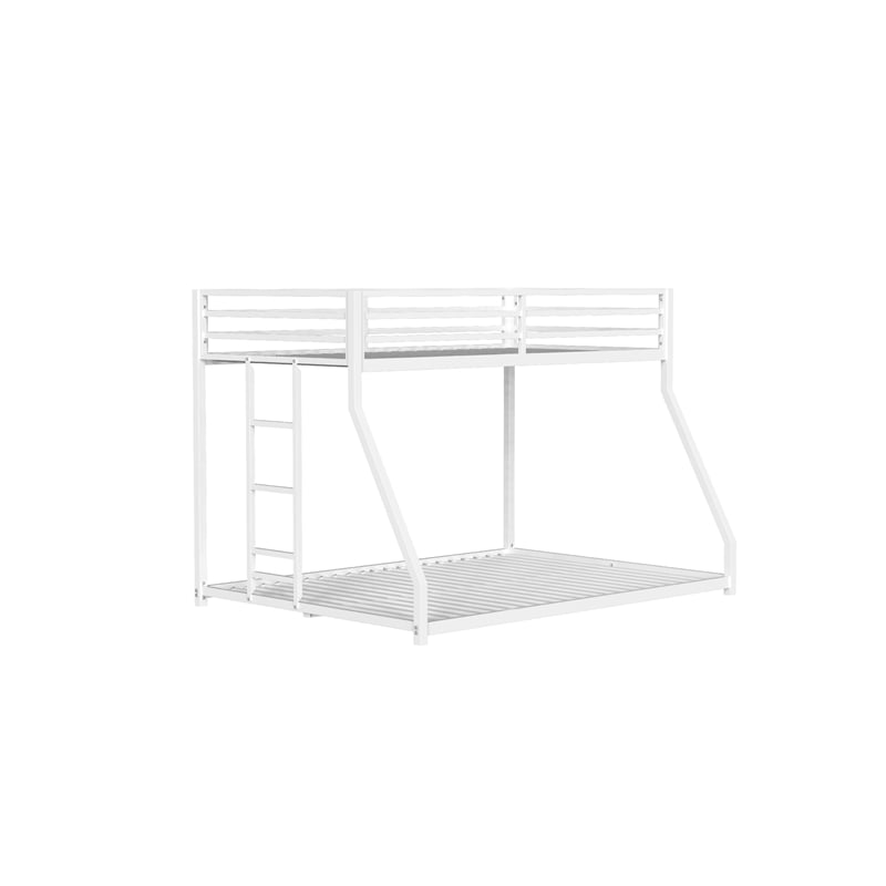 Ady Low Profile Twin Over Full Bunk Bed with Ladder- White Metal Frame