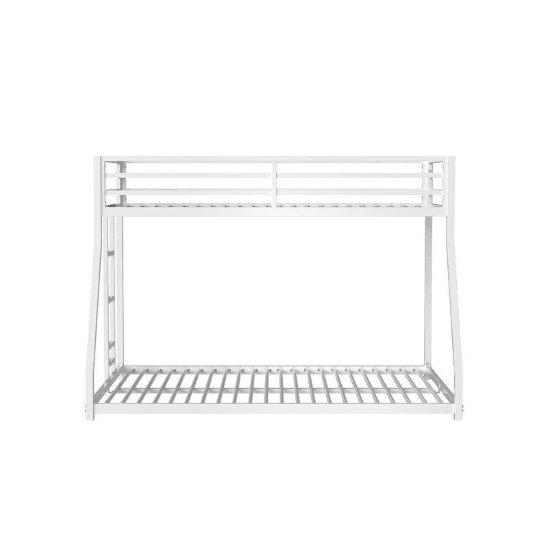Ady Low Profile Twin Over Full Bunk Bed with Ladder- White Metal Frame