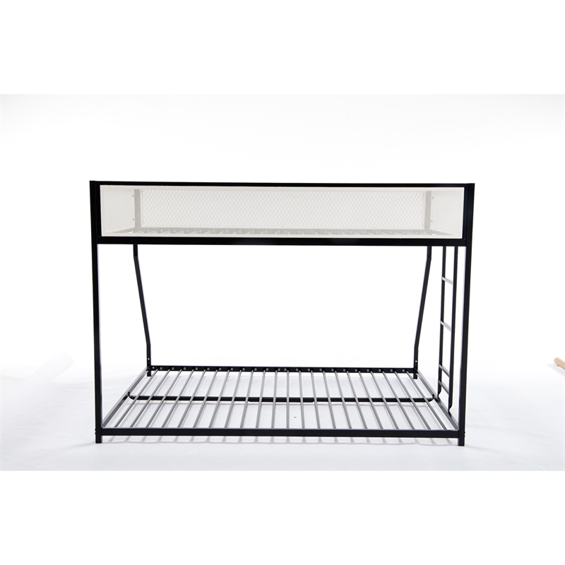 Ady Low Profile Twin Over Full Bunk Bed with Mesh Guardrail- Black Metal