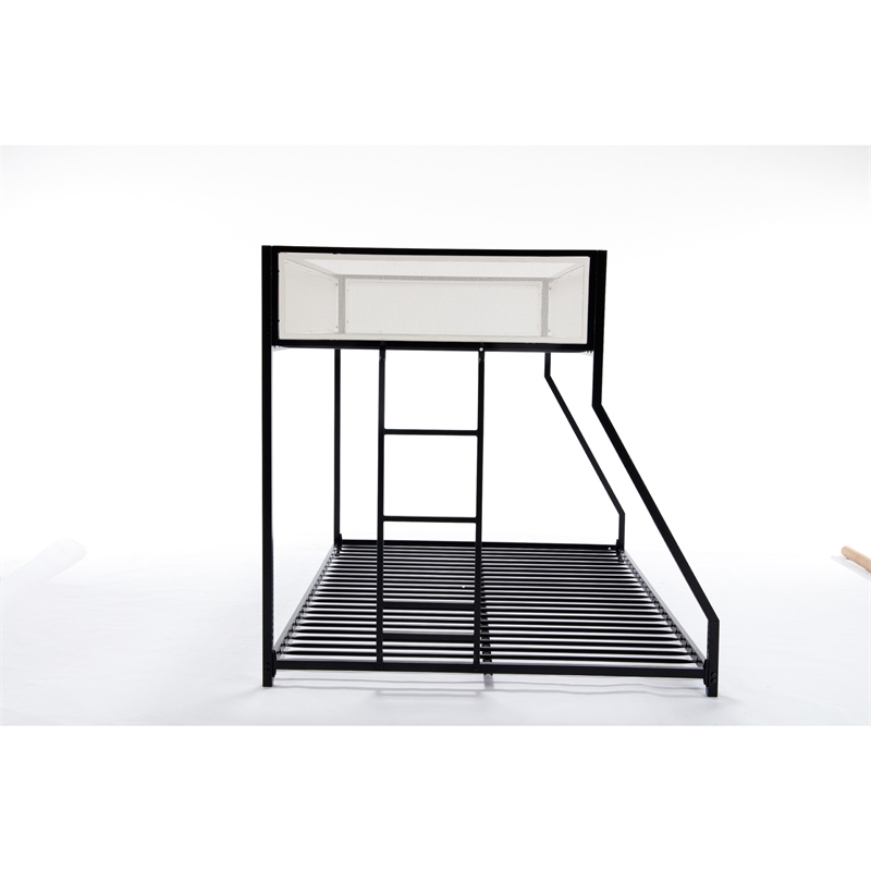 Ady Low Profile Twin Over Full Bunk Bed with Mesh Guardrail- Black Metal