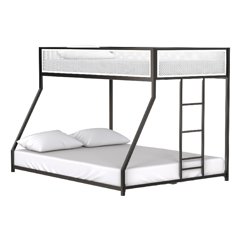 Ady Low Profile Twin Over Full Bunk Bed with Mesh Guardrail- Black Metal