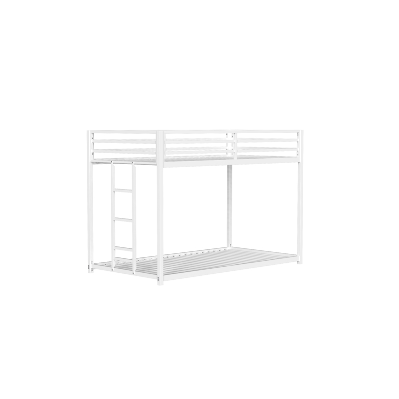 Ady Low Profile Twin Over Twin Bunk Bed with Ladder- White Metal Frame