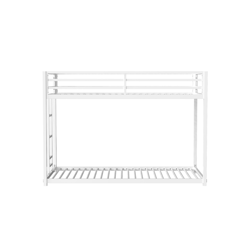 Ady Low Profile Twin Over Twin Bunk Bed with Ladder- White Metal Frame
