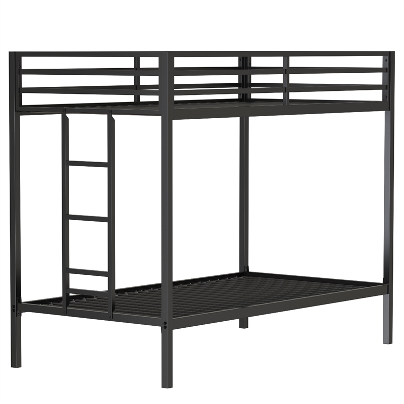 Ady Twin Over Twin Bunk Bed with Ladder and Guardrails- Black Metal Frame