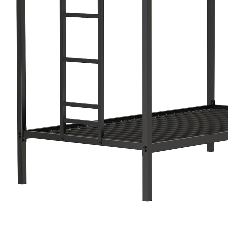 Ady Twin Over Twin Bunk Bed with Ladder and Guardrails- Black Metal Frame