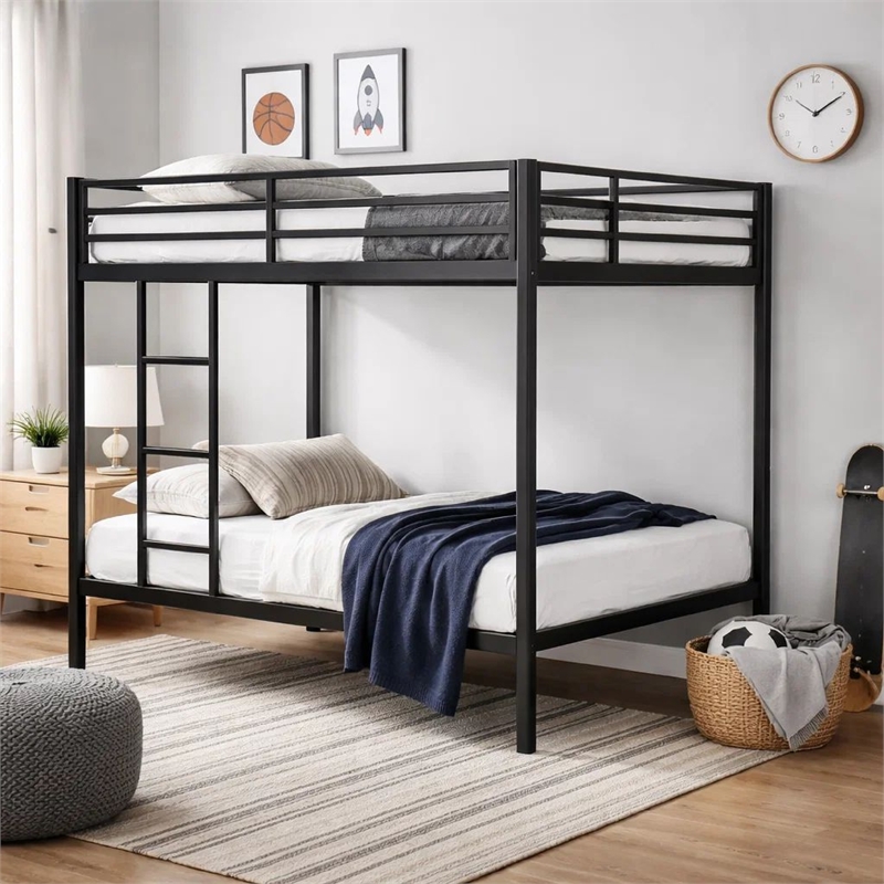 Ady Twin Over Twin Bunk Bed with Ladder and Guardrails- Black Metal Frame