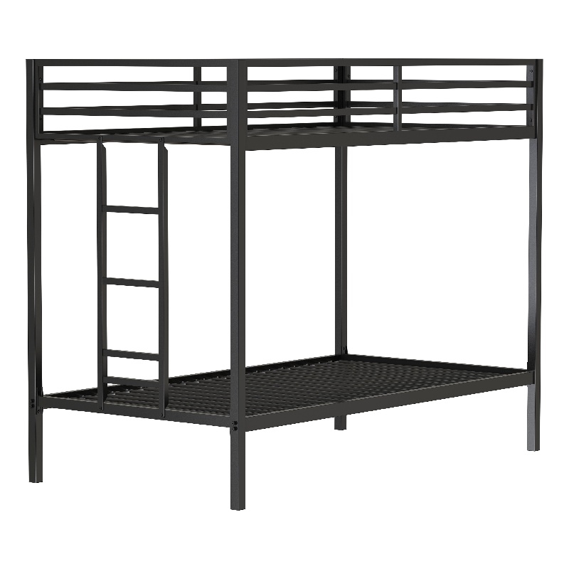 Ady Twin Over Twin Bunk Bed with Ladder and Guardrails- Black Metal Frame