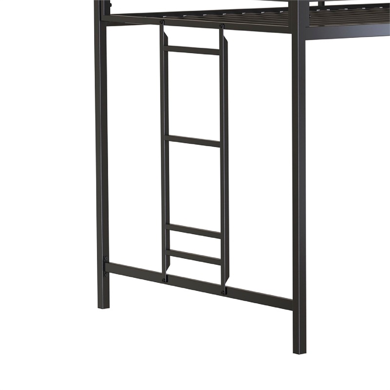 Ady Twin Size Loft Bed with Ladder and 2 Wood Shelves- Black Metal Frame