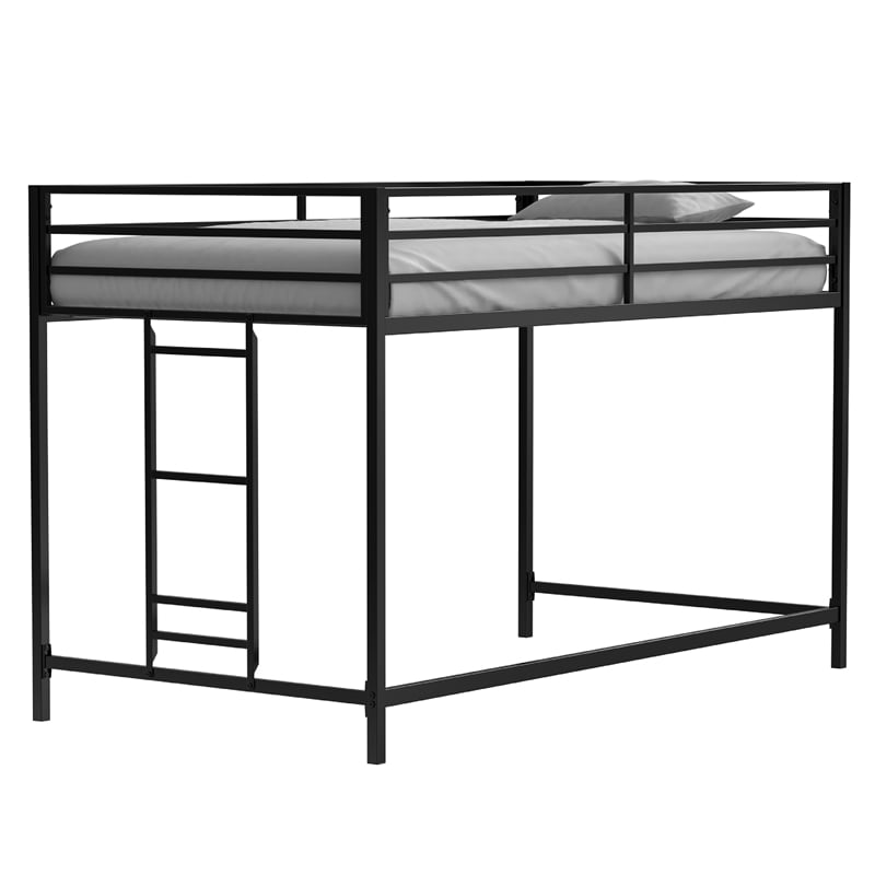 Ady Twin Size Loft Bed with Ladder and Guardrails- Black Metal Frame