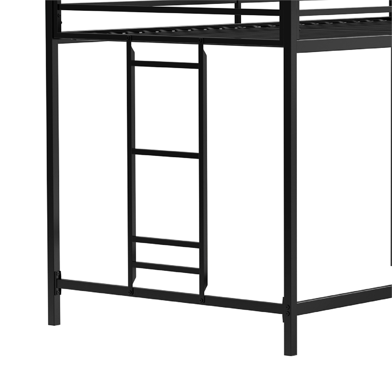 Ady Twin Size Loft Bed with Ladder and Guardrails- Black Metal Frame