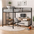 Ady Twin Size Loft Bed with Ladder and Guardrails- Black Metal Frame