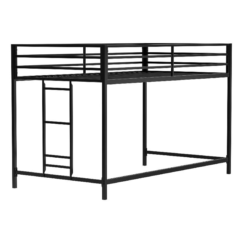 Ady Twin Size Loft Bed with Ladder and Guardrails- Black Metal Frame