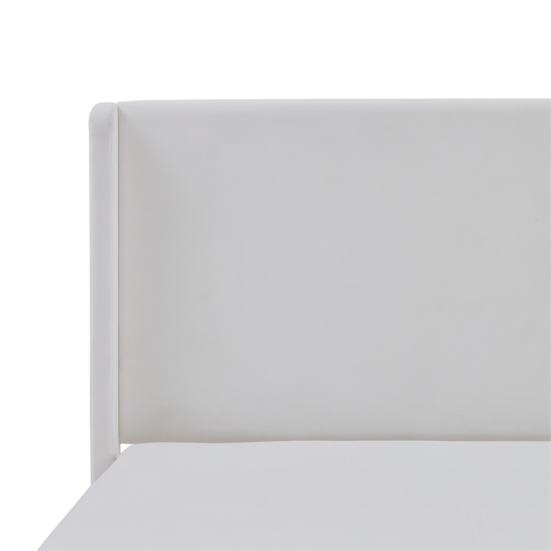 Cery King Size Bed with High Wingback Headboard- White Velvet Upholstery