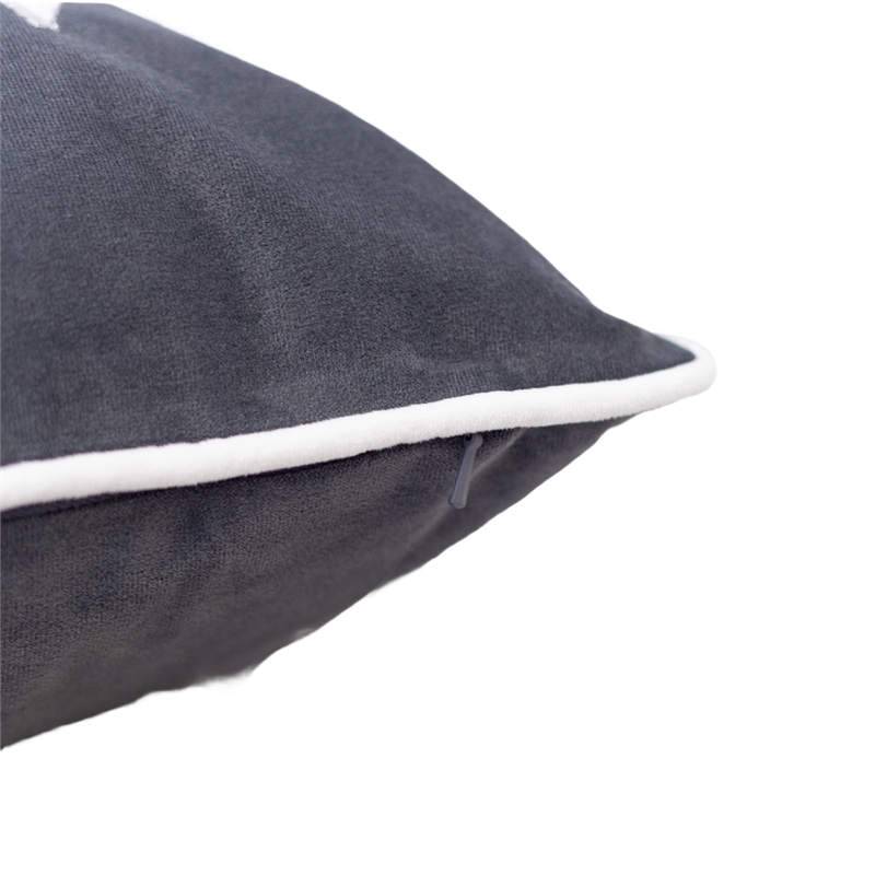 Jiny Dark Lumbar Pillow- Let It Snow White Velvet Embroidery 14x20