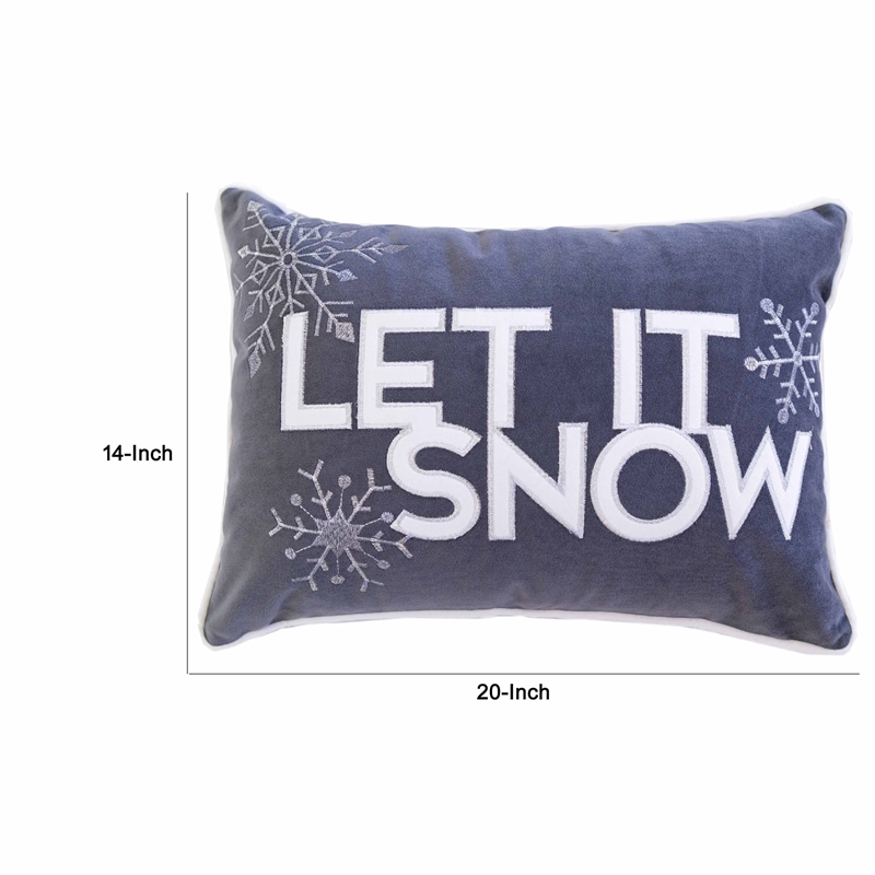 Jiny Dark Lumbar Pillow- Let It Snow White Velvet Embroidery 14x20