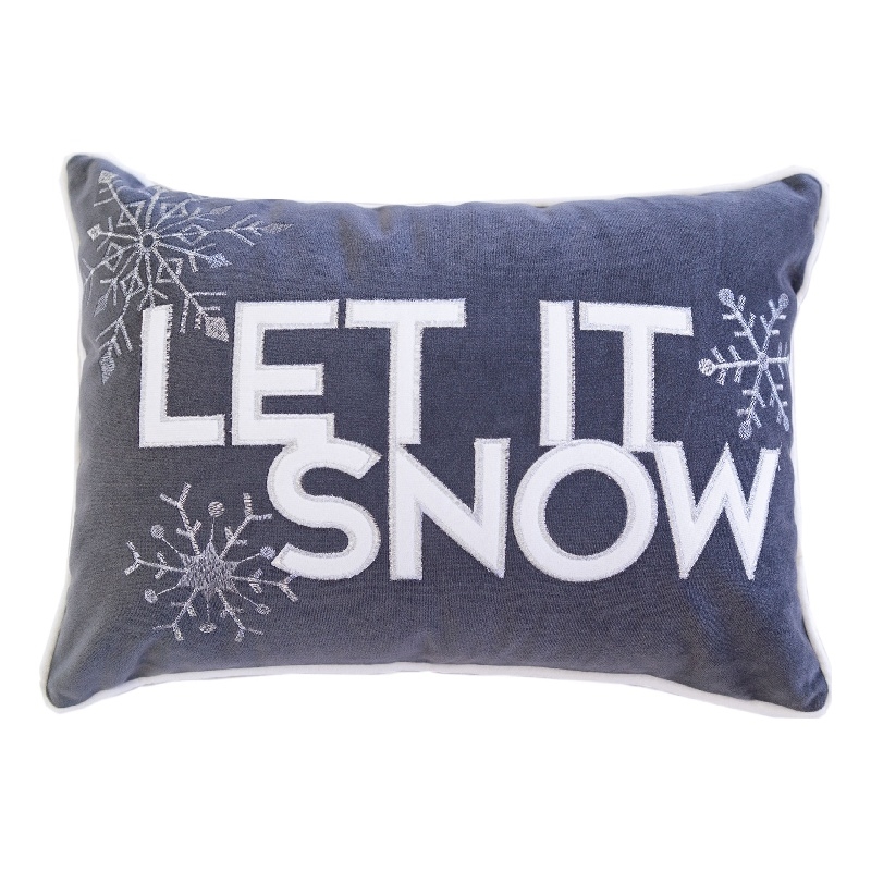 Jiny Dark Lumbar Pillow- Let It Snow White Velvet Embroidery 14x20