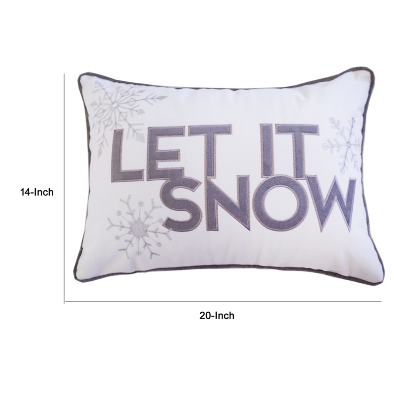 Jiny Lumbar Pillow with Insert- Let It Snow Gray Velvet Embroidery 14x20