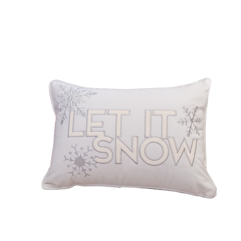 Jiny Lumbar Pillow with Insert- Let It Snow Ivory Velvet Embroidery 14x20