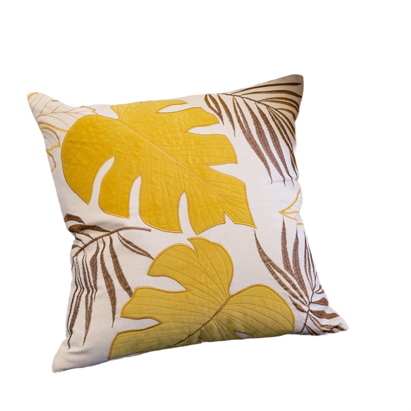 Lefy Accent Pillow Cover- Yellow Cover and White Leaf Vibes- 20 Inch Square
