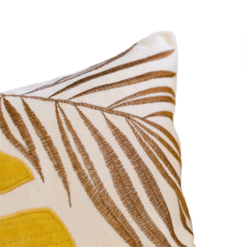 Lefy Accent Pillow Cover- Yellow Cover and White Leaf Vibes- 20 Inch Square