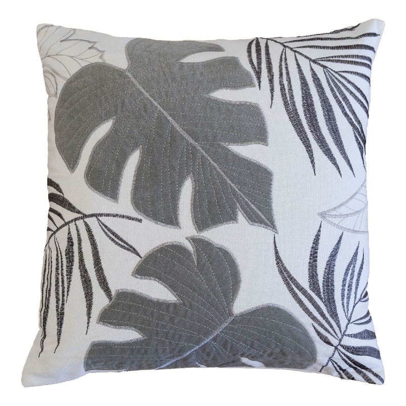 Lefy Accent Pillow- Gray Autumn Leaf Design on White Velvet- 20 Inch Square