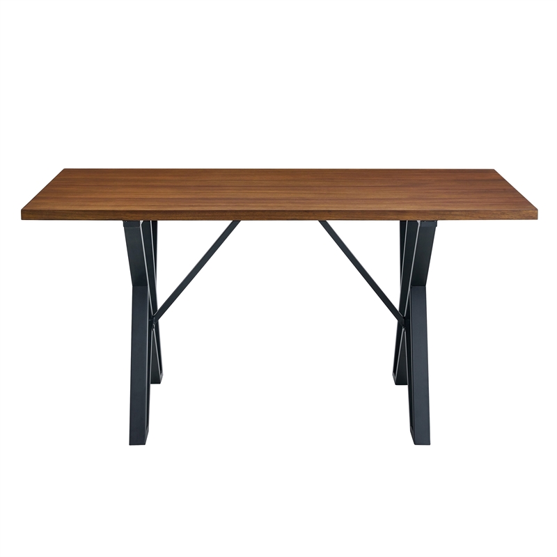Dining Table- 59 Inch Rectangular Wood Top- Black Metal Trestle Base