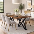 Dining Table- 59 Inch Rectangular Wood Top- Black Metal Trestle Base