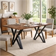 Dining Table- 59 Inch Rectangular Wood Top- Black Metal Trestle Base