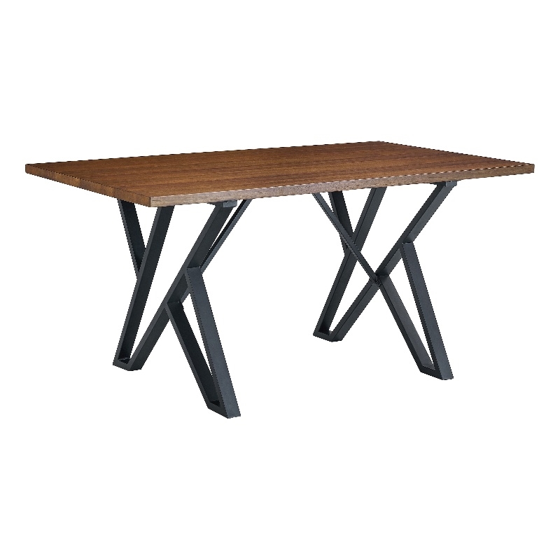 Dining Table- 59 Inch Rectangular Wood Top- Black Metal Trestle Base