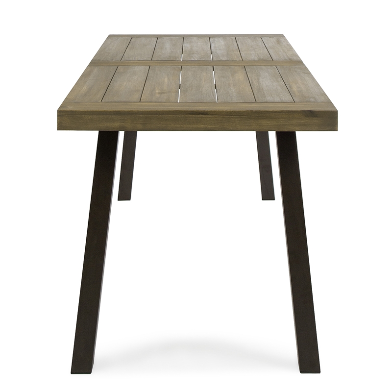 Kristi Outdoor Dining Table- Rectangular Wood Top- Gray Iron Legs- 69 Inch