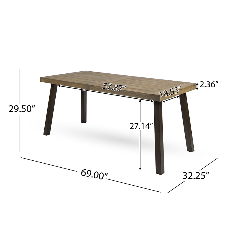 Kristi Outdoor Dining Table- Rectangular Wood Top- Gray Iron Legs- 69 Inch