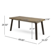 Kristi Outdoor Dining Table- Rectangular Wood Top- Gray Iron Legs- 69 Inch