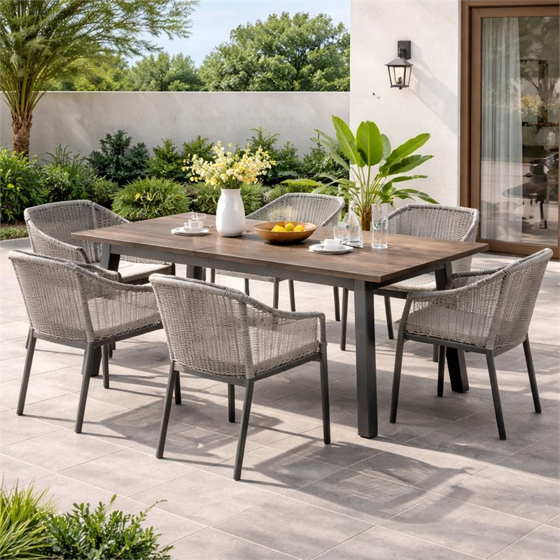 Kristi Outdoor Dining Table- Rectangular Wood Top- Gray Iron Legs- 69 Inch