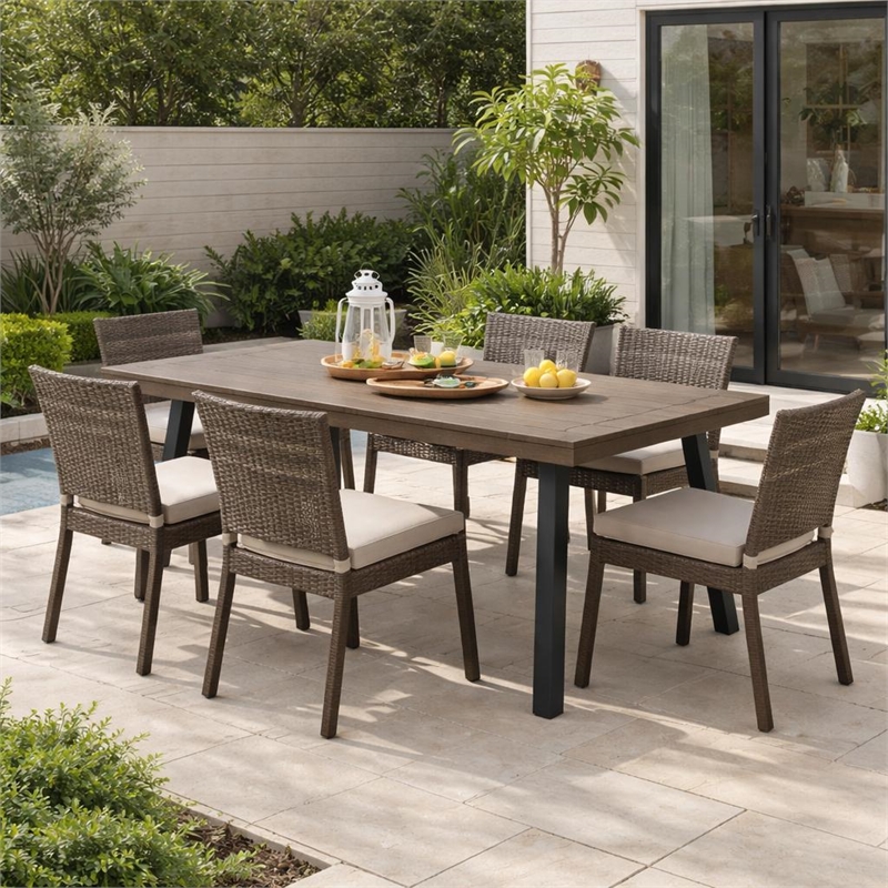 Kristi Outdoor Dining Table- Rectangular Wood Top- Gray Iron Legs- 69 Inch